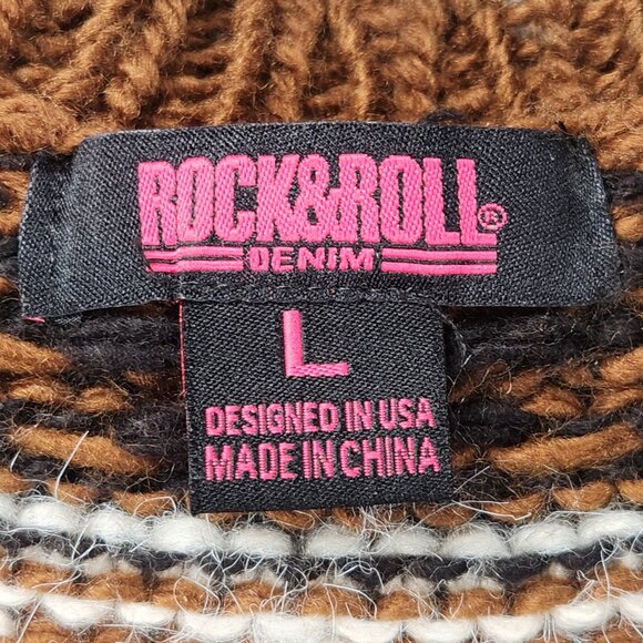 Rock & Roll Denim Aztec Print Cardigan Sweater - L - Picture 6 of 10